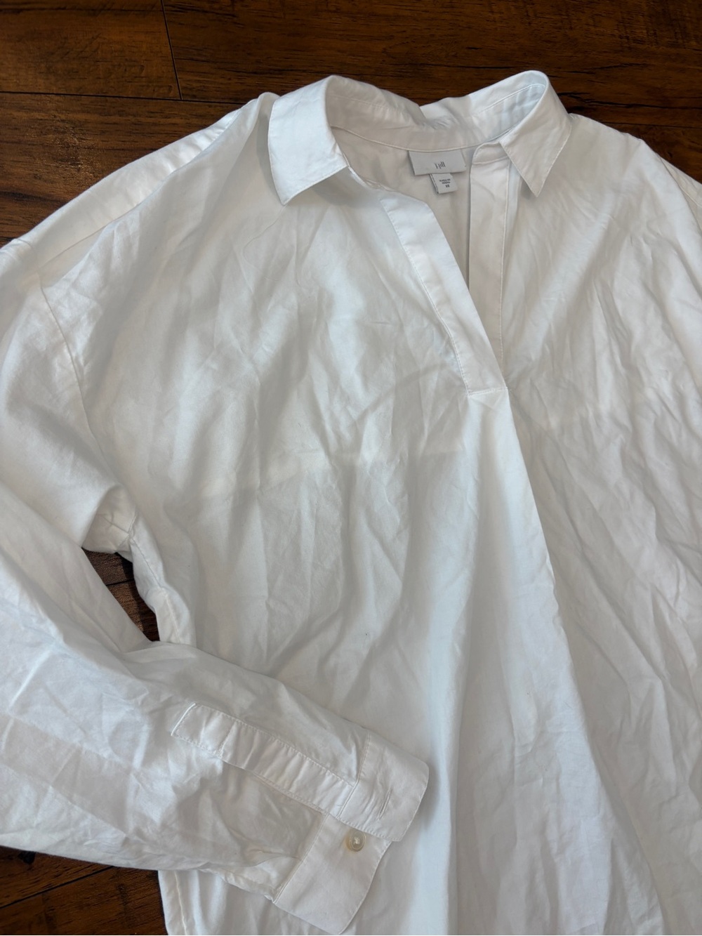 J Jill White Popover Shirt Womens XS Tunic High Low V-Neck Blouse Collared